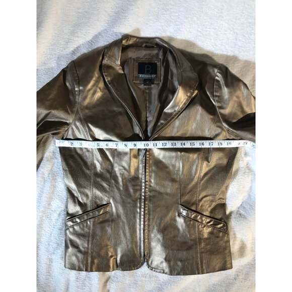 B by Bernardo Womens Metallic Full Zip Bronze Leather Jacket - Picture 13 of 16